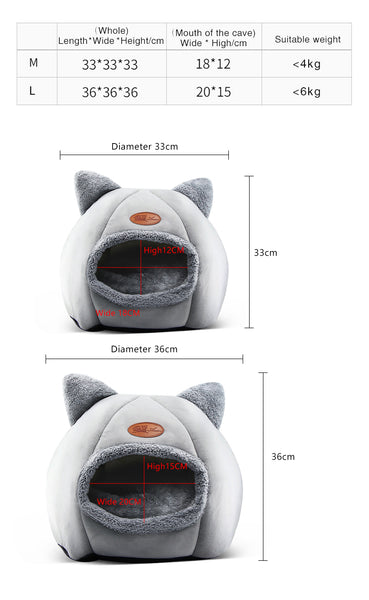 Cozy Pet Bed Warm Cave Nest Kitty Shape Nest Windproof Waterproof Removable Pet Cat Bed for Cats and Small Dogs,M,33×35cm,Within 3.5kg Cat